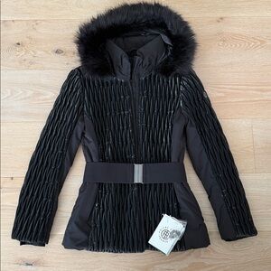 Poivre Blanc W22-0804 Hybrid Ski Jacket in Black with Faux Fur Hood